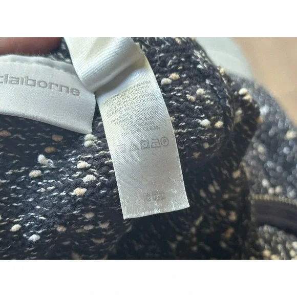 Vtg Liz Claiborne Black White Marled Knit Full Zip Sweater Mock Women Medium - Picture 10 of 10